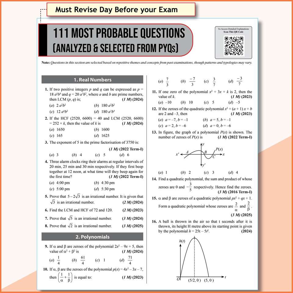 Quation Paper PW CBSE 15 Sample Question Papers Class 10 Maths (Standard) For 2027 ...