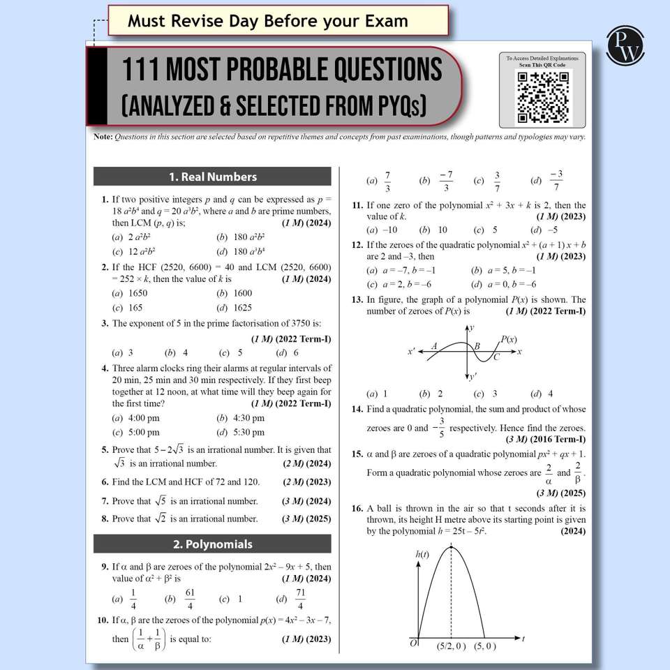 PW CBSE Class 10 Mathematics Sample Papers 2026 | 15 Papers + Mind Maps ...