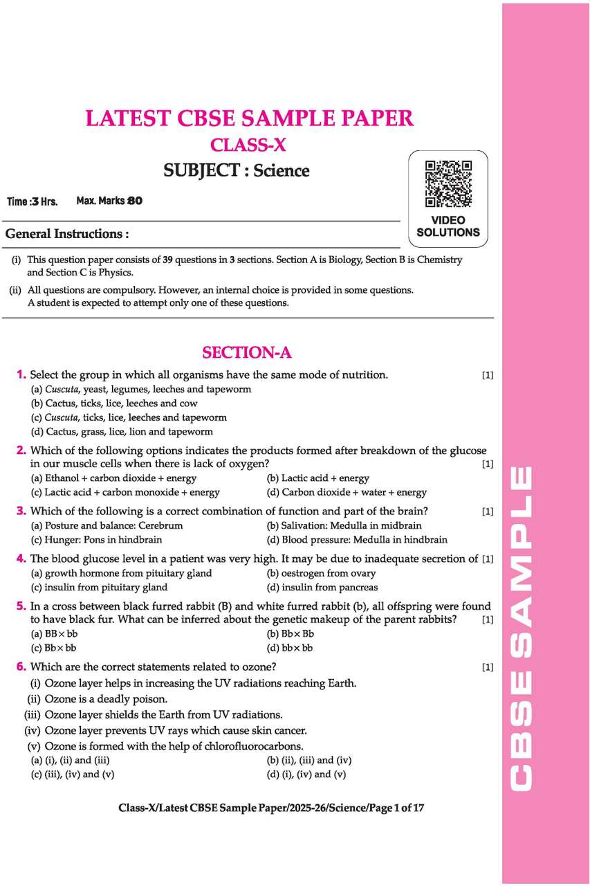 One Class Math Paper Sample Arihant i-Succeed CBSE Sample Question Papers 2026 Science, Social ...