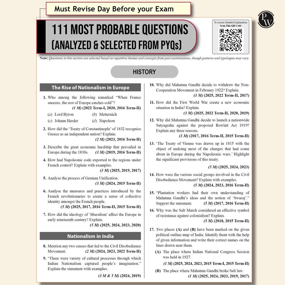 PW 15 CBSE Sample Paper Class 10 Social Science? for 2026 Exam (As Per ...