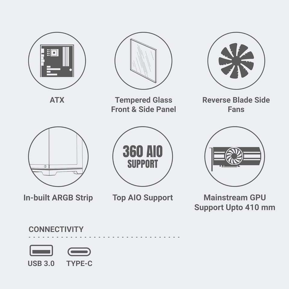 Ant Esports Crystal X7 Pro Max ATX, Micro ATX, Mini ITX with 7 ARGB ...