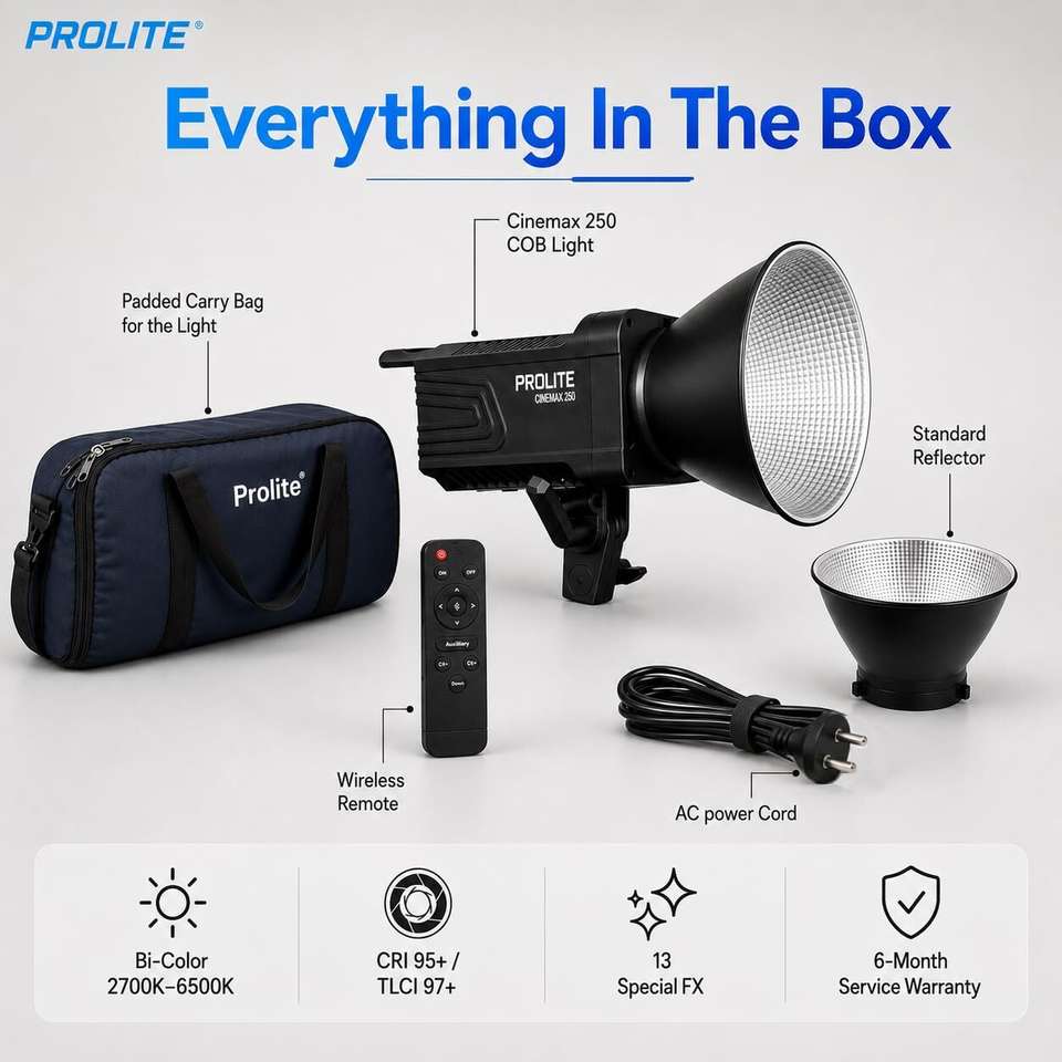 Prolite Cinemax 250 Bi-Color COB Continuous 250W Video Light, Reflector ...