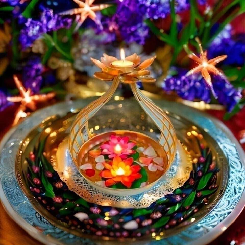 AYEZA HANDICRAFTS Decorative Golden Brass Lotus Diya Bowl Stand for ...