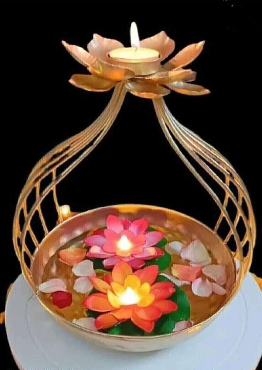 AYEZA HANDICRAFTS Decorative Golden Brass Lotus Diya Bowl Stand for ...