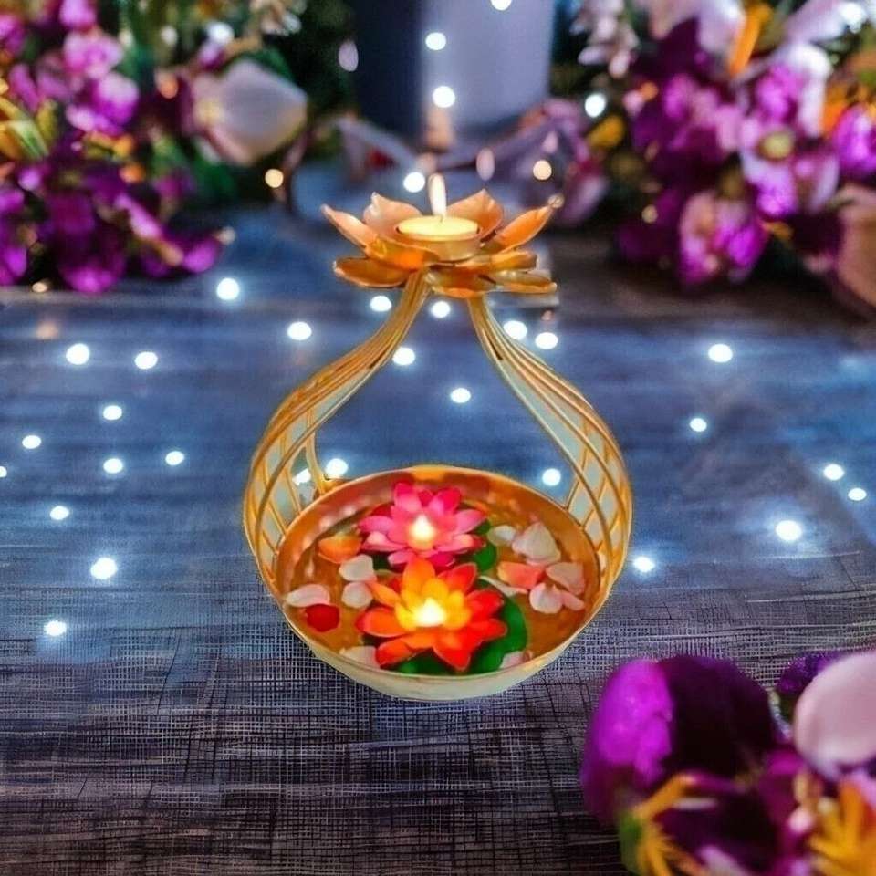 AYEZA HANDICRAFTS Decorative Golden Brass Lotus Diya Bowl Stand for ...