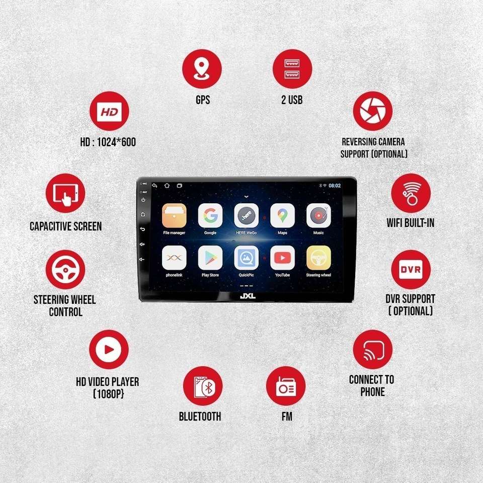 JXL 9 Inch Car Android 2GB/32GB Touch Screen Quad Core Processor 1080P ...