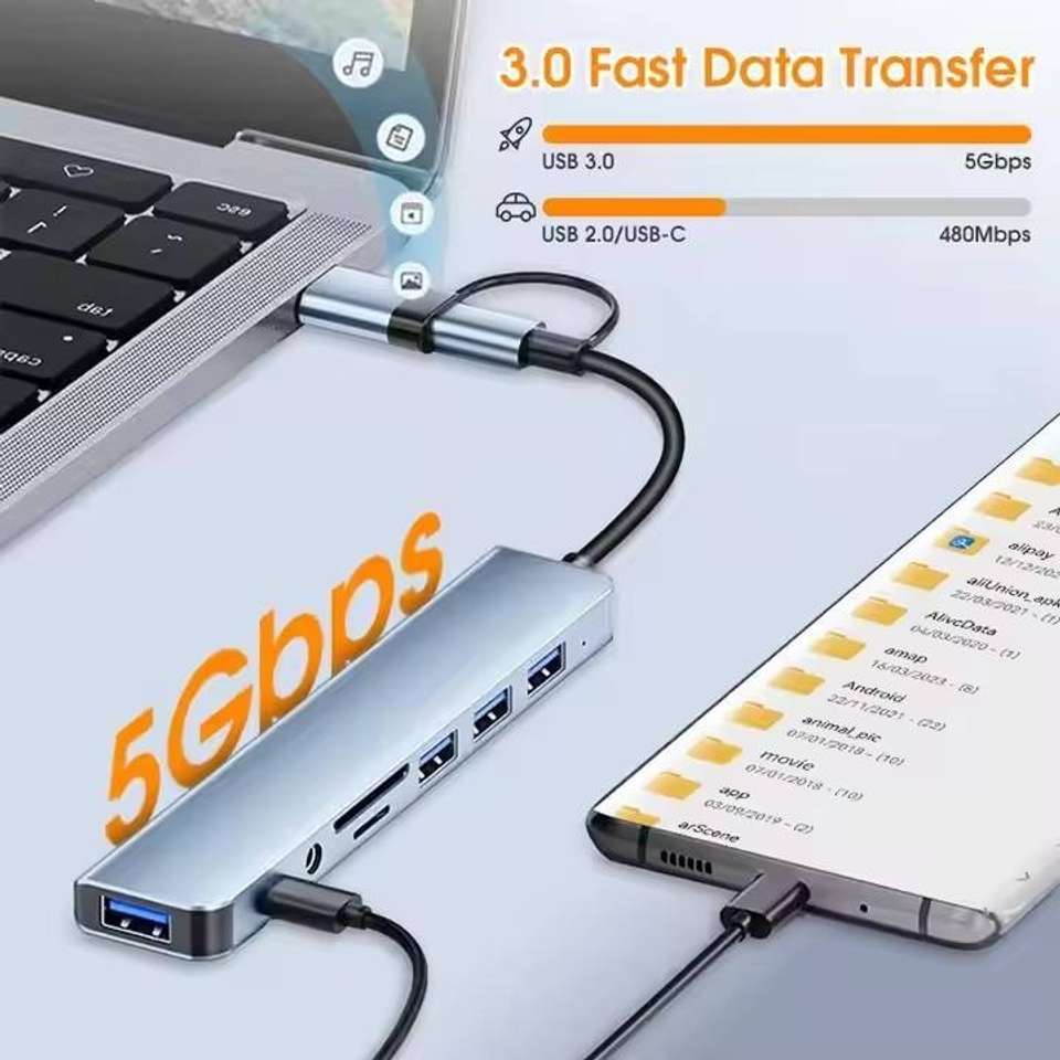 AiFit Multi USB C Hub Adapter with SD/TF Card Reader, USB 3.0 & 3.5mm ...