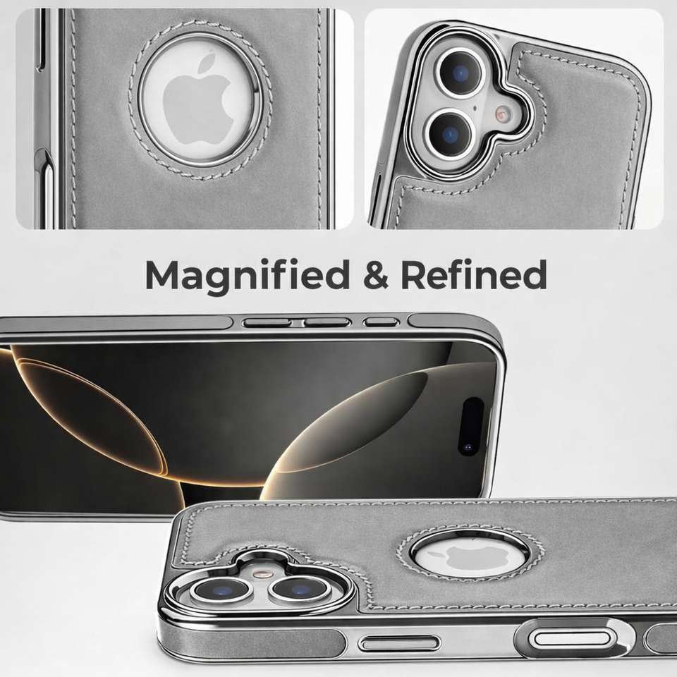 DCreate iPhone 16 Back Cover, Grey, Matte, Leather - Image 9