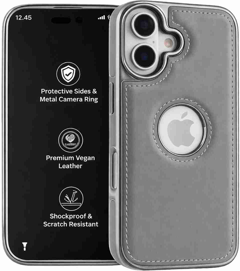 DCreate iPhone 16 Back Cover, Grey, Matte, Leather - Image 8