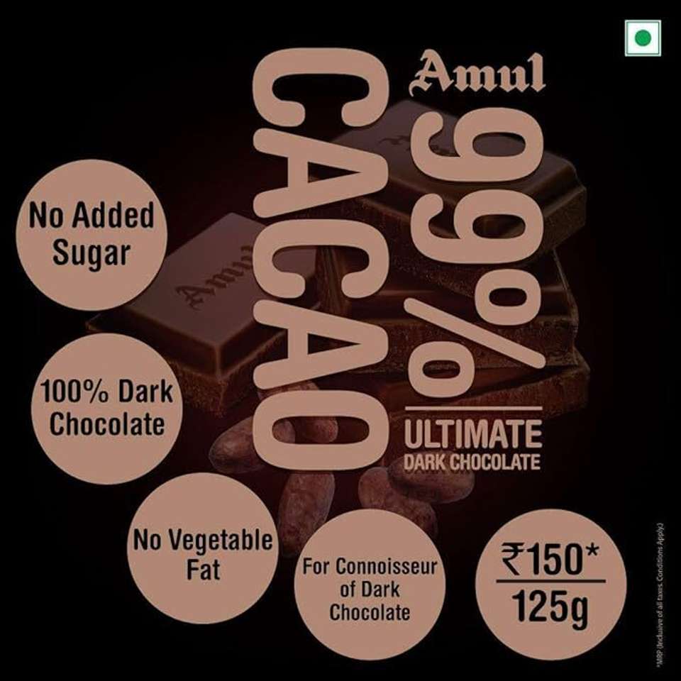 Amul 99% CACAO ULTIMATE DARK CHOCO WITH LOTS OF COCOA Bars Price in ...