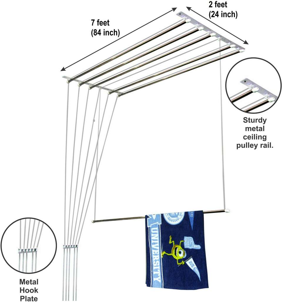 homWell Steel Ceiling Cloth Dryer Stand 6 Pipe X 6 Feet UV Protected ...