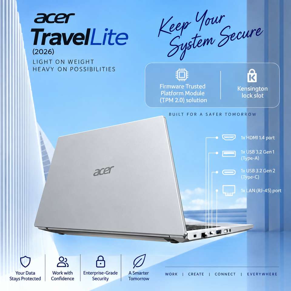 Computer Key Locations Acer 3 Years Warranty TravelLite (2026) AMD Ryzen 5 Hexa Core 7430U ...