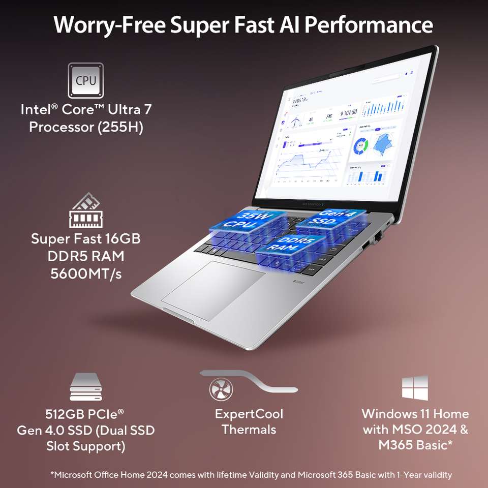 Xitrix Computer ASUS ExpertBook P3 with AI PC IR Cam 1 Yr ADP Intel Core Ultra 7 255H ...