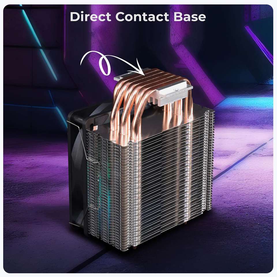 Zebronics Fan ZEBRONICS Zeb-FC630A Tower Cooler 120mm RGB Fan 6 Copper Heat Pipes ...