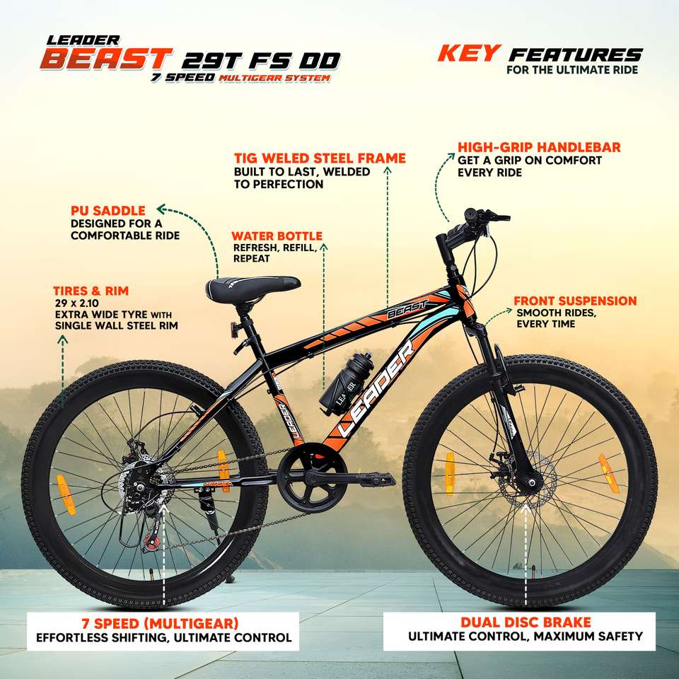 LEADER Beast 29T Multispeed (7 Speed) Bike & Dual Disc Brake 29 T (inch ...