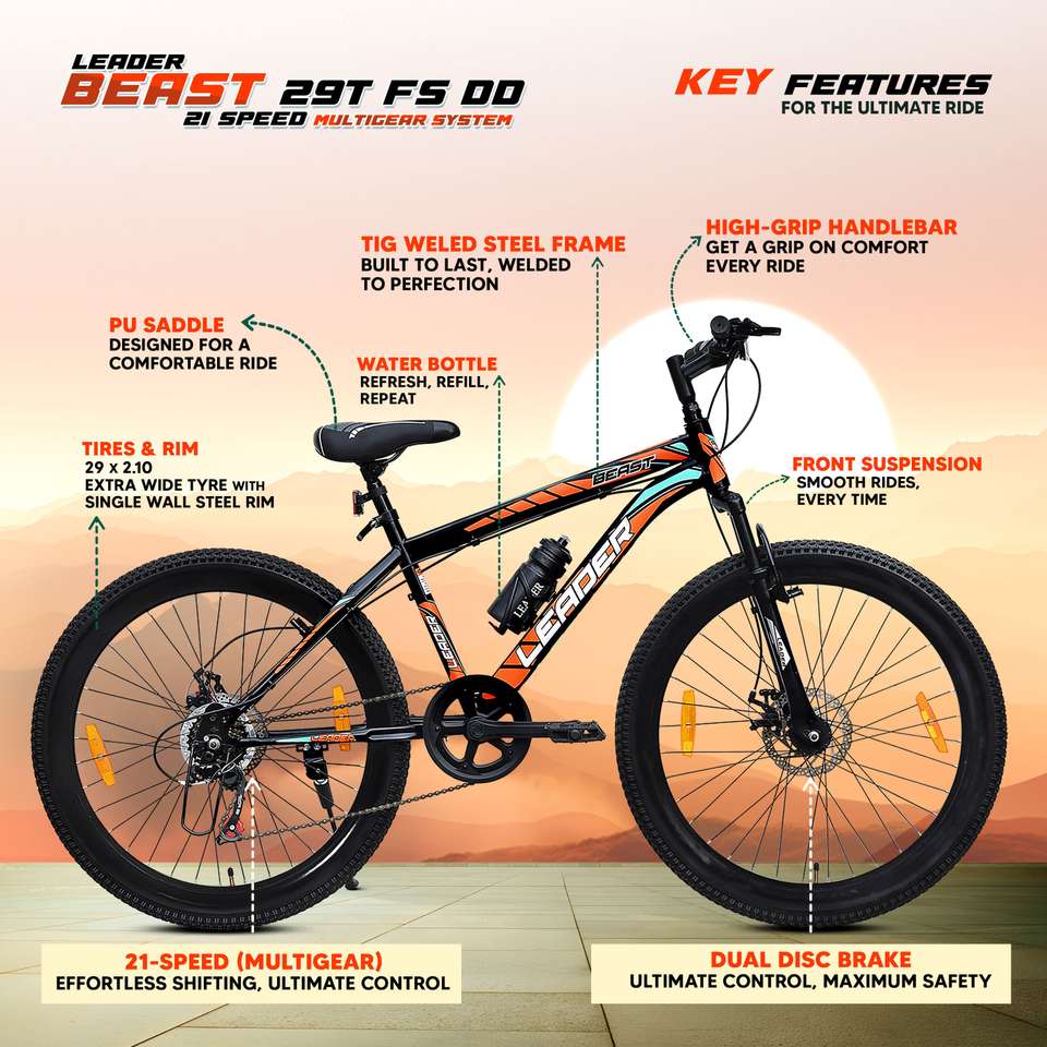 LEADER Beast 29T MultiSpeed (21 Speed) Mountain Bike with FS & DD Brake ...