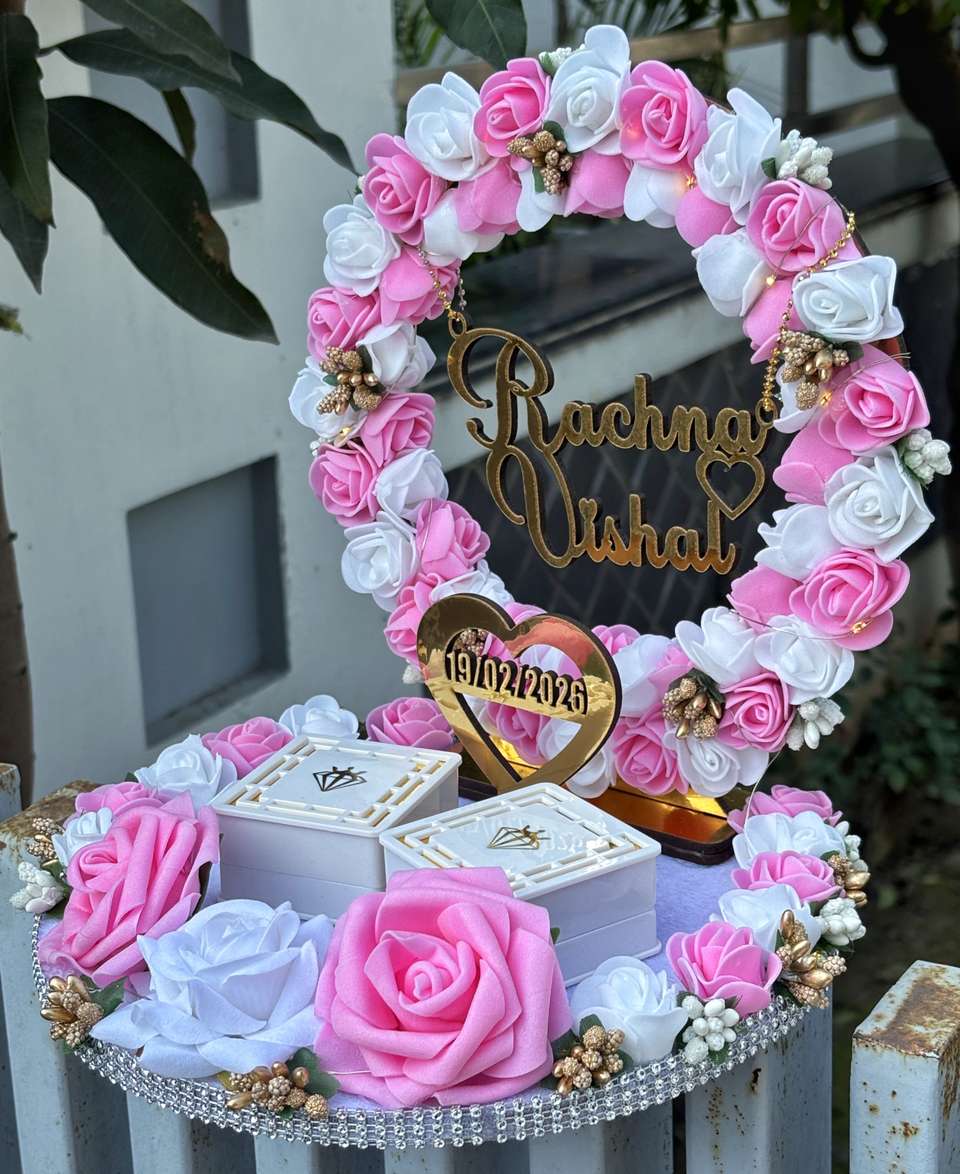 Digain Name Creative Horizon Artificial Flower Design Engagement Ring Tray Platter ...