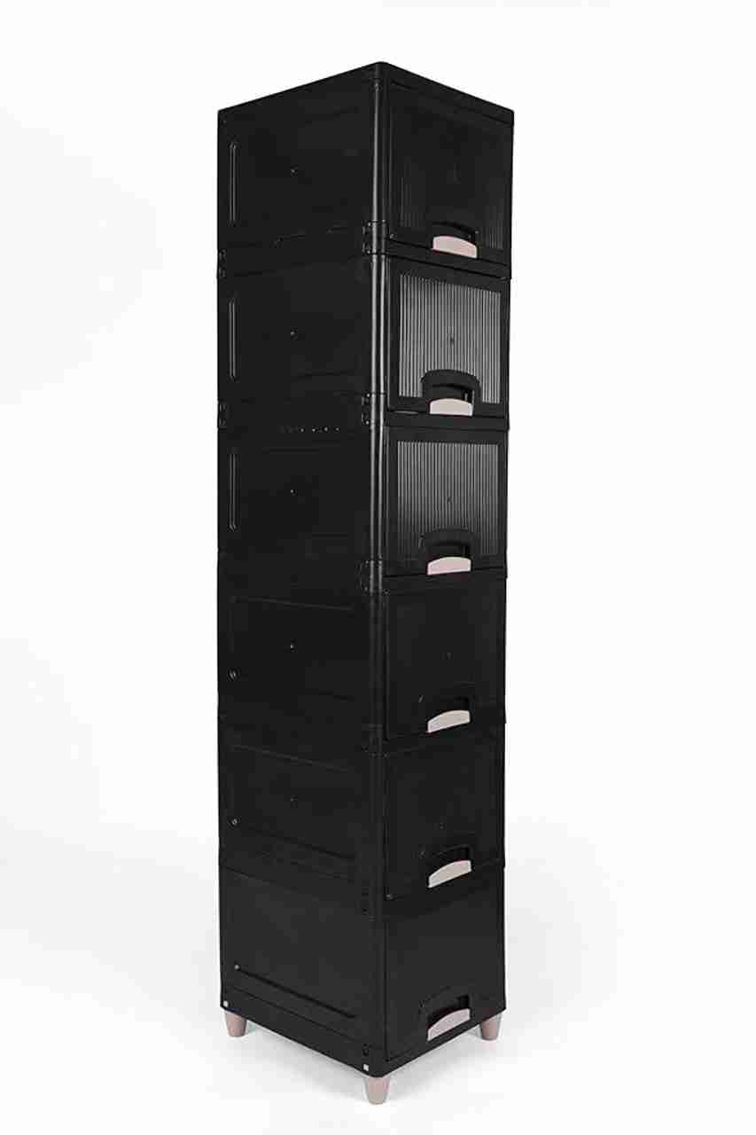 AK10ZONE Foldable Plastic Storage Cabinet with Doors Closet Divider ...