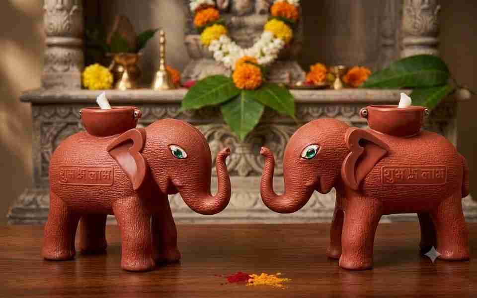 LUMBRIGHT Elephant Diya Figurine, Red, Pack of 2 Plastic (Pack of 2 ...
