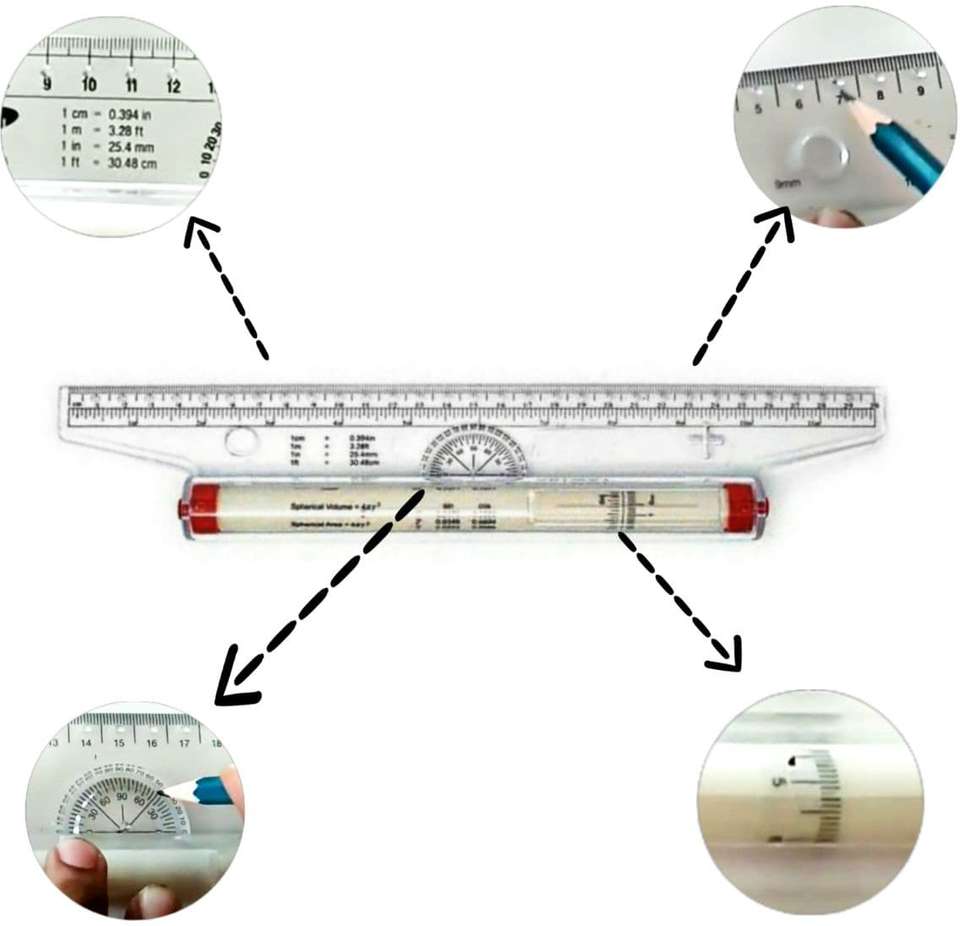 Skale Rooler DUSHALA Roller scale, Set squares, Pro circle, Long scale for ...