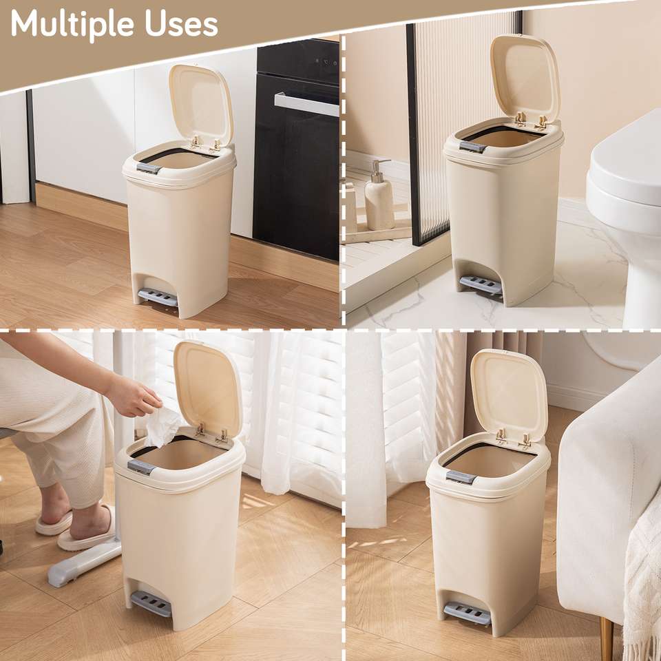 HOKiPO 15 Ltr Pedal Dustbin with Lid | Hand Press & Step-On Push Trash ...