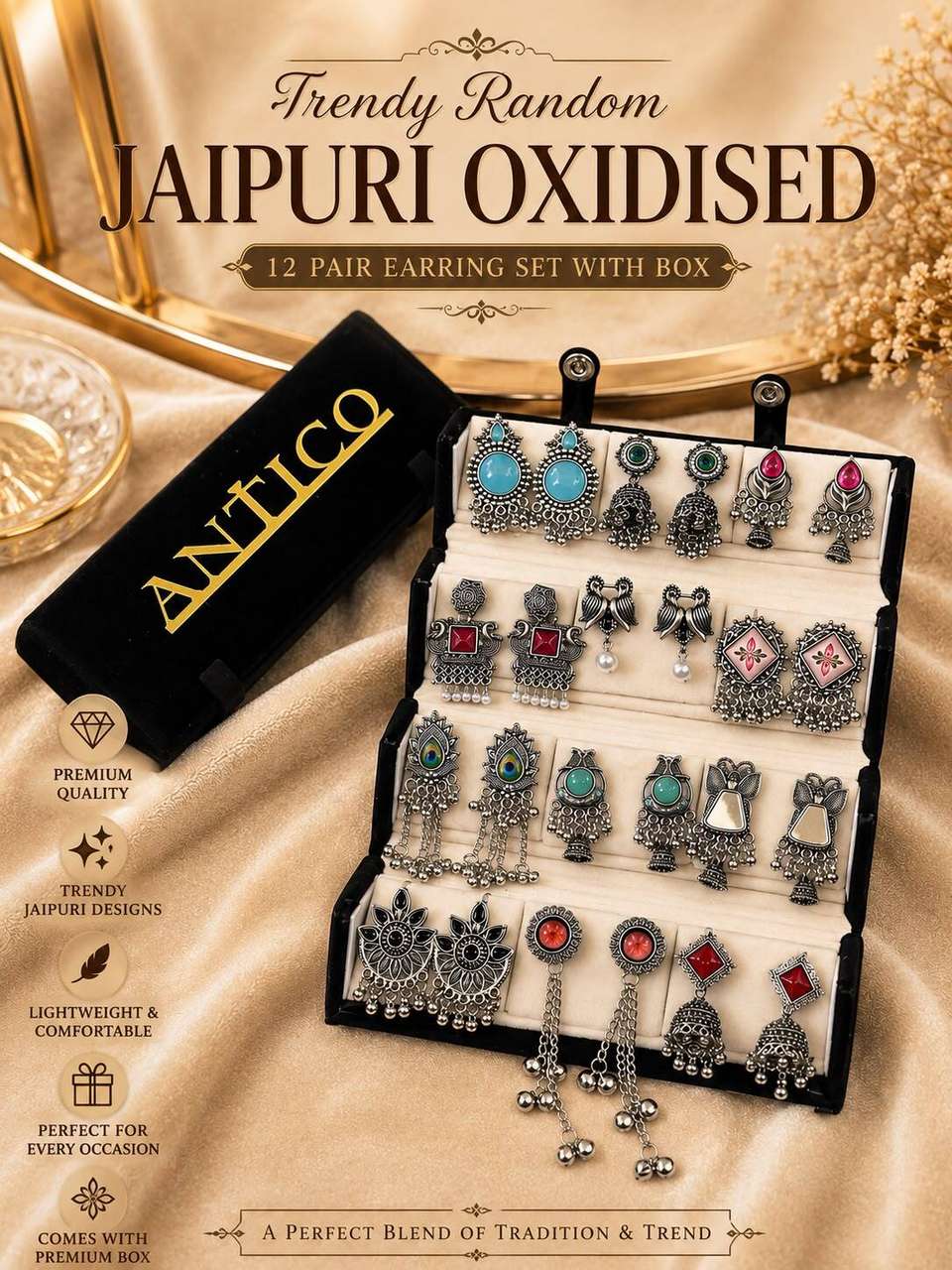 Antico 12 Pair Silver Oxidised Earrings - Image 7