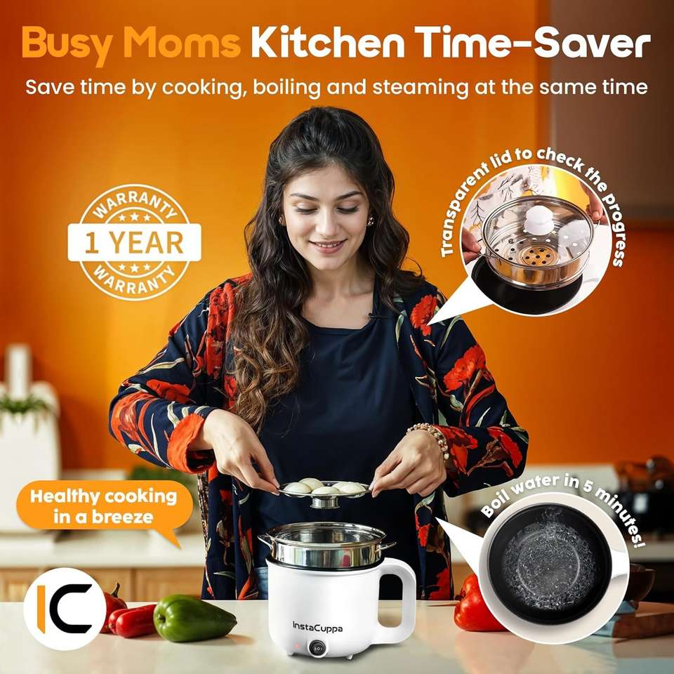 InstaCuppa 3-in-1 Multi Cook Kettle with Steamer | Non-Stick Inner Pot ...