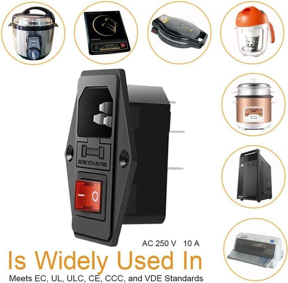 Power Socket Rocker SYMFONIA 10A 250V AC Rocker Switch Power Socket 3 Pin IEC320 C14 Inlet ...