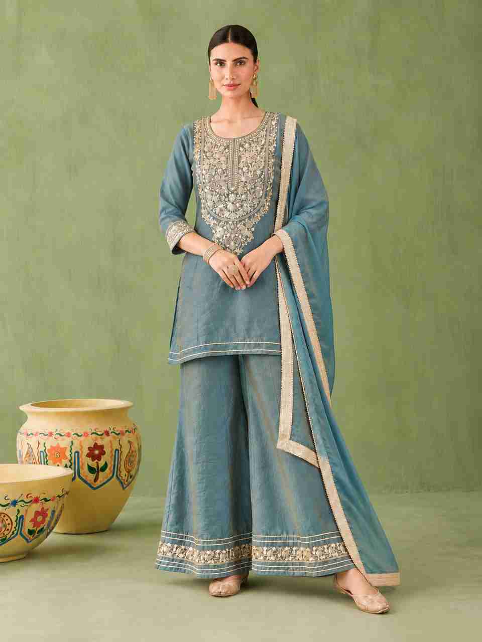 Colors of Earth Women Kurti Palazzo Dupatta Set - Buy Colors of Earth ...