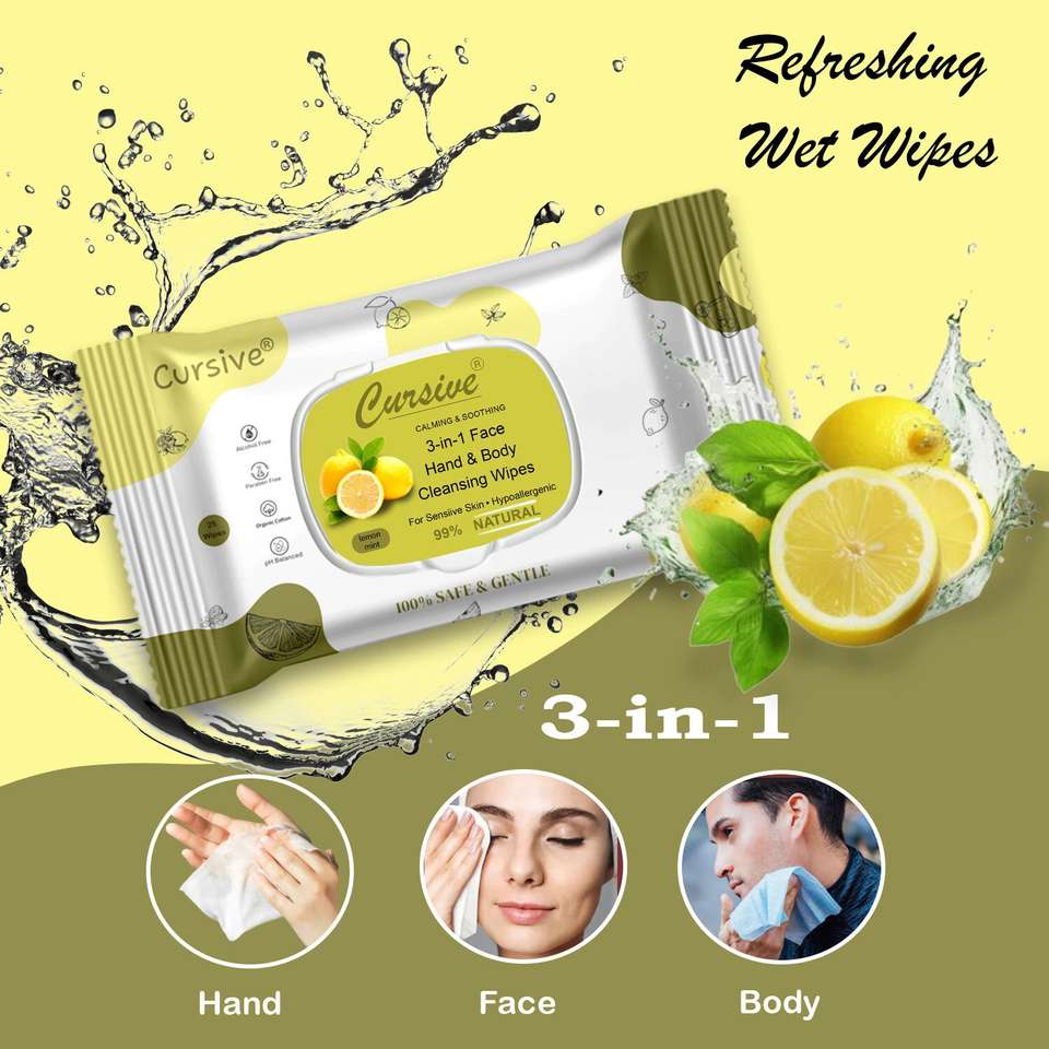 Lamon Typeface CURSIVE Refreshing Face Wet Wipes with Lemon Mint facial wipes - Price ...