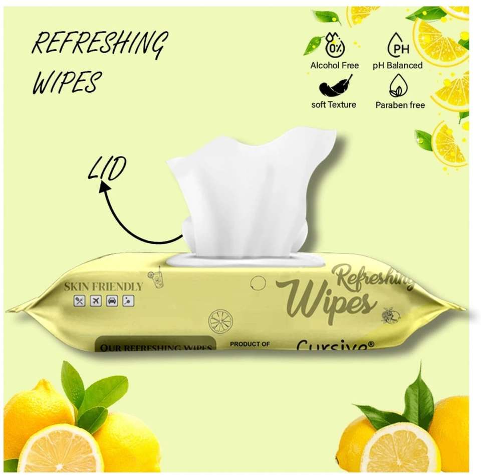 Lamon Typeface CURSIVE Refreshing Face Wet Wipes with Lemon Mint facial wipes - Price ...