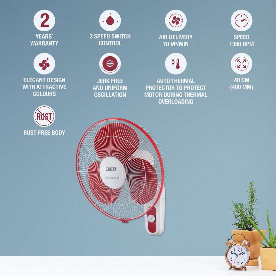 USHA Mist Air Flo with 2 Year Warranty 400 mm Wall Fan Price in India ...
