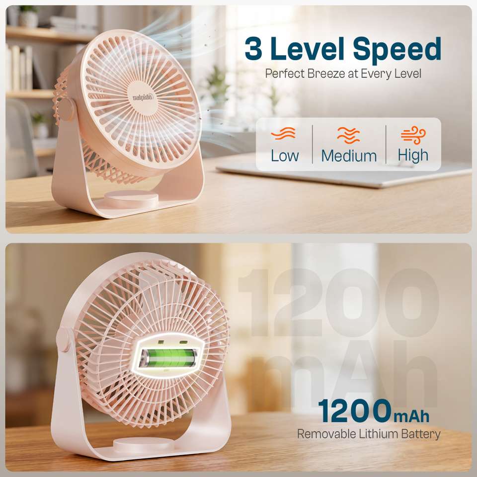 Salpido TF 07 Portable Rechargeable Mini Table Fan, 360° Rotatable with ...