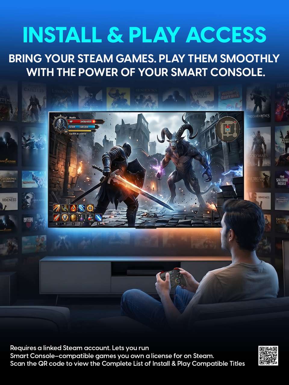 Imagem promocional ONMO+ mostra função Install & Play para jogos compatíveis