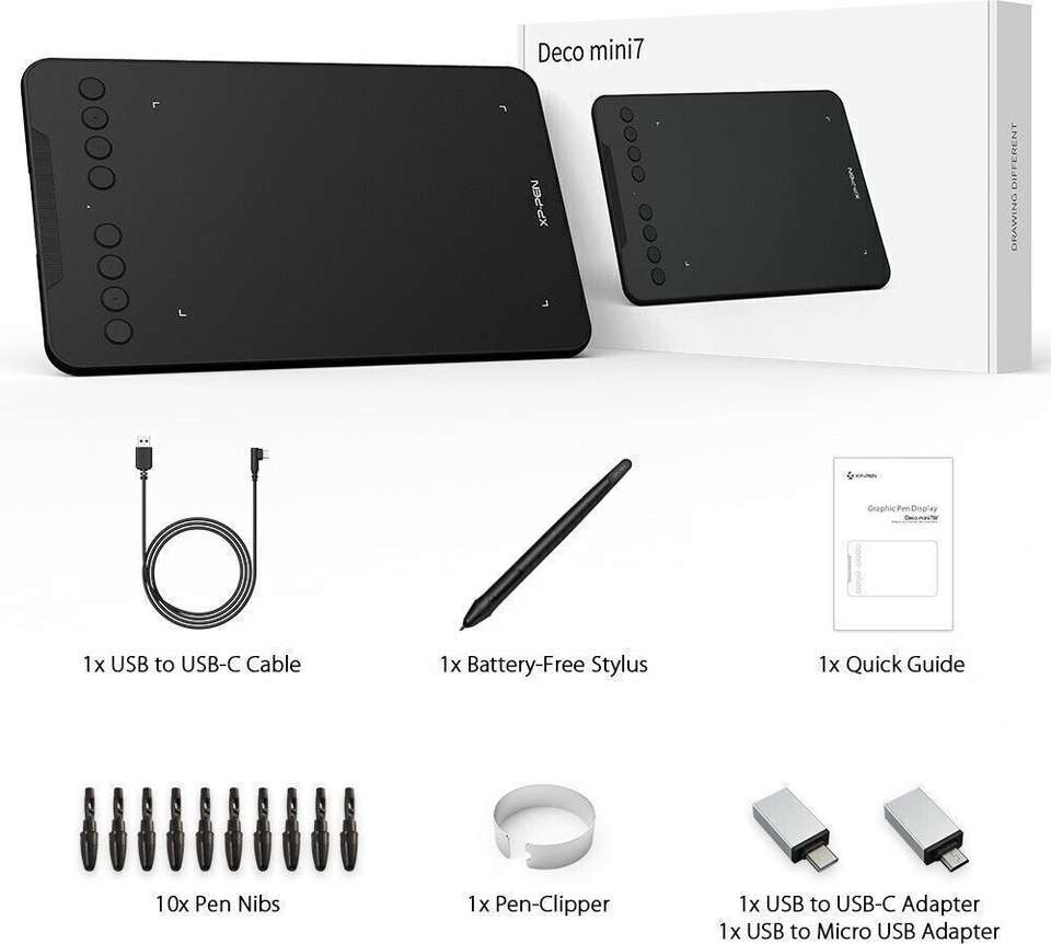 Minims Computer Graphics XP Pen Deco Mini7 V2 7 x 4.37 inch Graphics Tablet Connectivity - USB ...