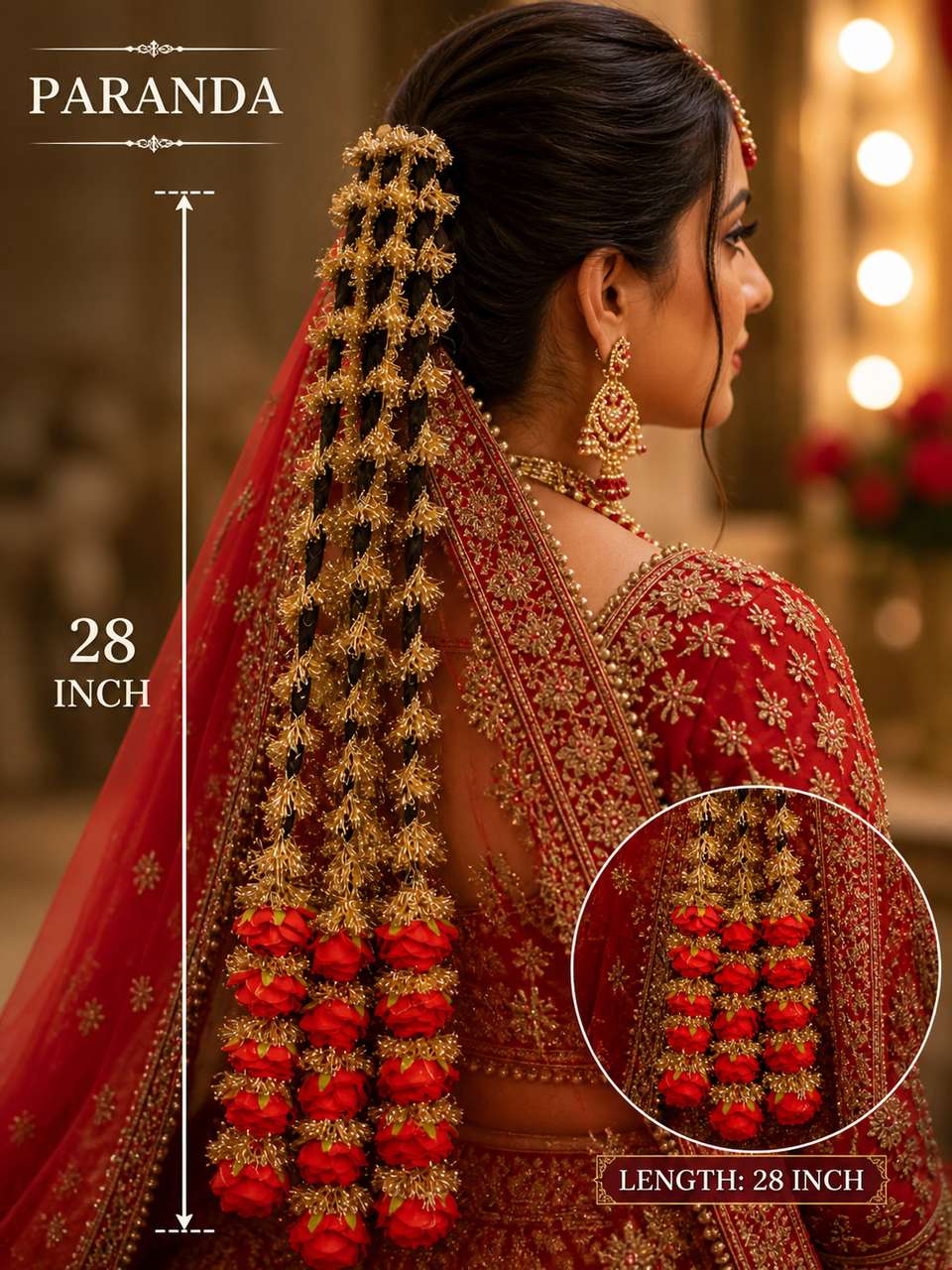 jagdish enterprises red rose 5 layered hair paranda for women Braid ...