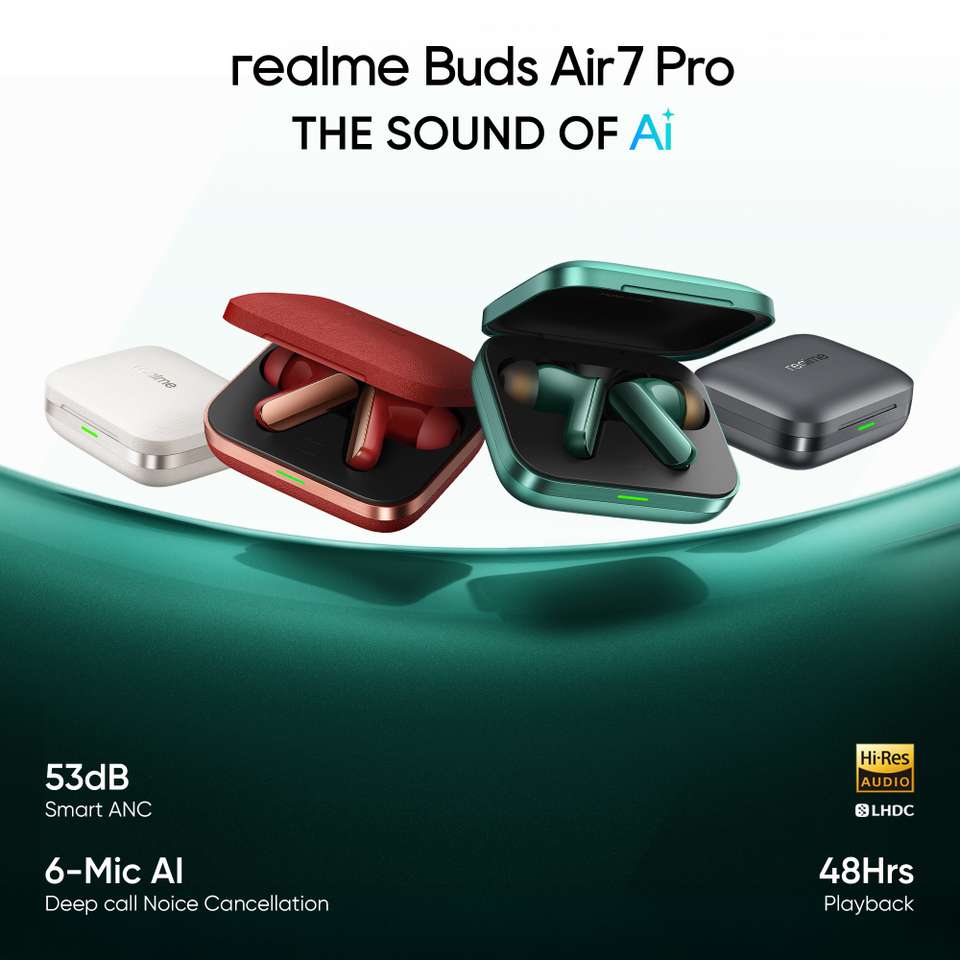 realme Buds Air 7 Pro with 53dB ANC,360 Spatial Audio, 48hrs Playback ...