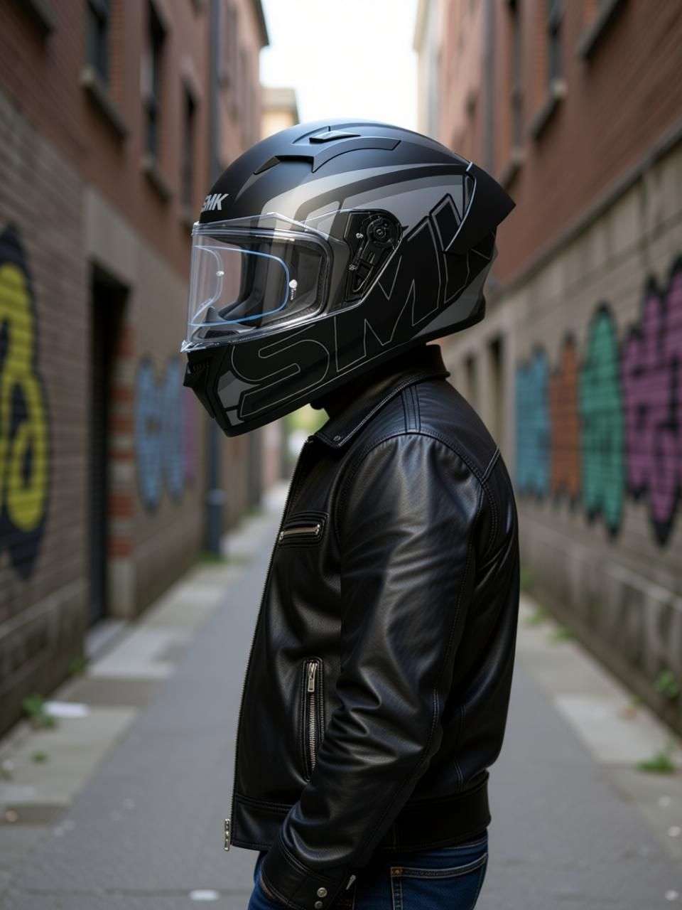 SMK Stellar Motorbike Helmet (Grey, Black) - Image 9