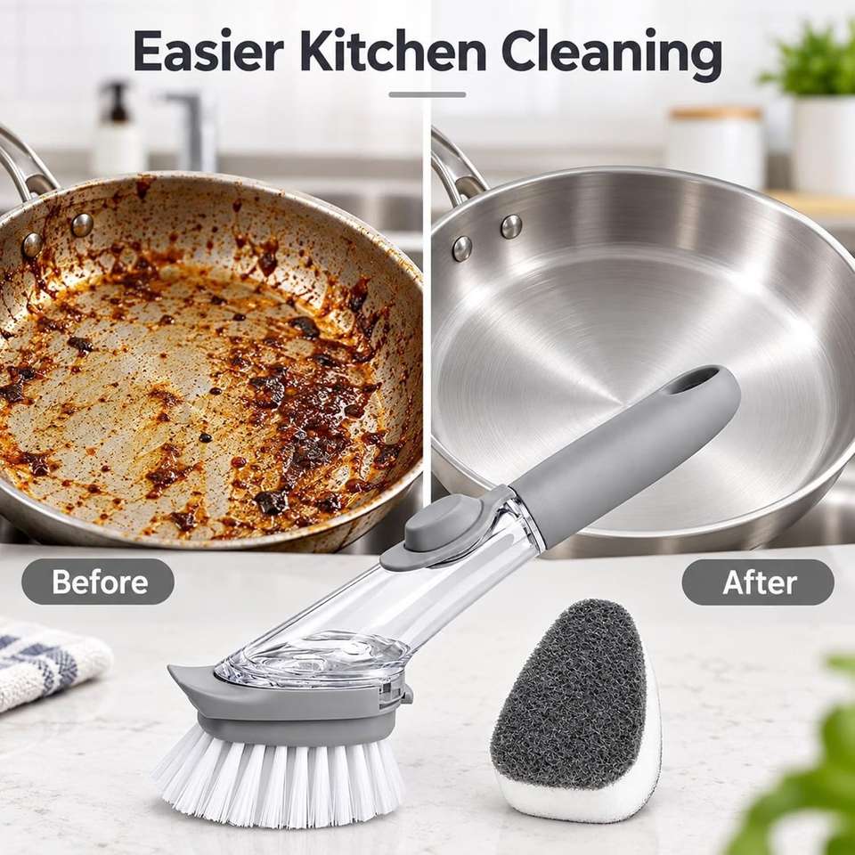 Kicthen Clean Signs swamin Dish Wand Brush with Soap Dispenser, Long Handle Kitchen ...
