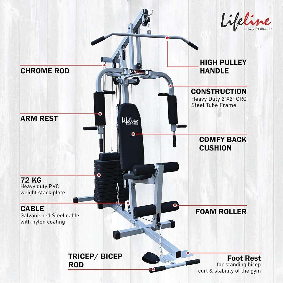 Llife Line Machine Lifeline 72 kg Multi Home Gym Machine for Chest Biceps Shoulder Back ...