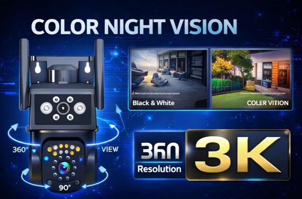 AVOIHS CCTV WIFI Dual Lens Camera Ptz 360° 2K HD Full Color Night View ...