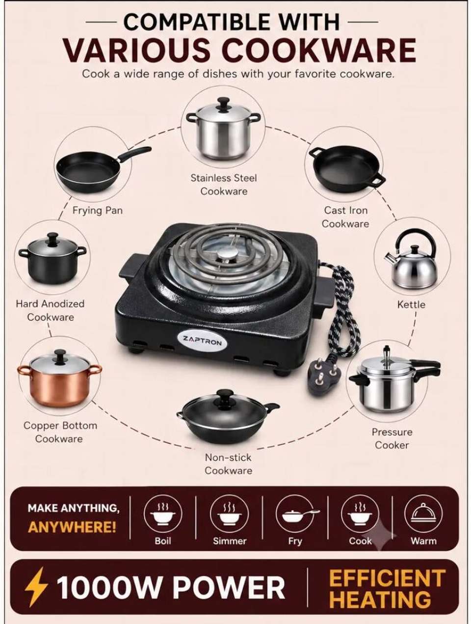 zaptron 1000 W Induction Cooktop Push Button - Buy zaptron 1000 W ...