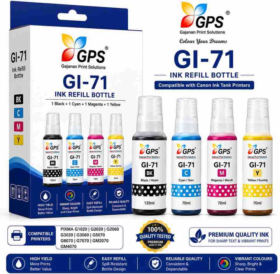 GPS Colour Your Dreams GI-71 Compatible Ink Bottle Set for Canon Black ...
