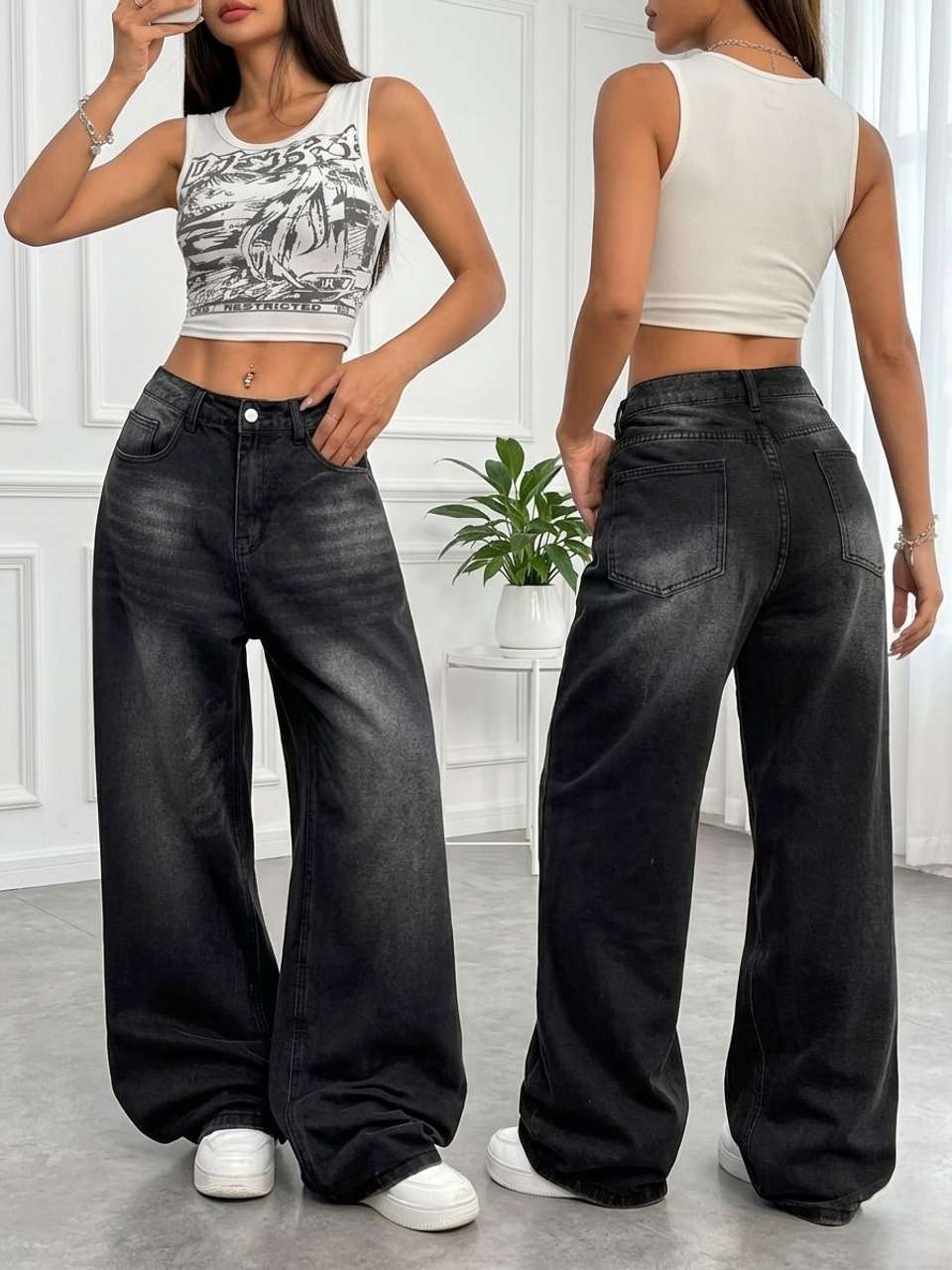 VEERATHEFASHION Wide Leg Women Black Jeans - Buy VEERATHEFASHION Wide ...