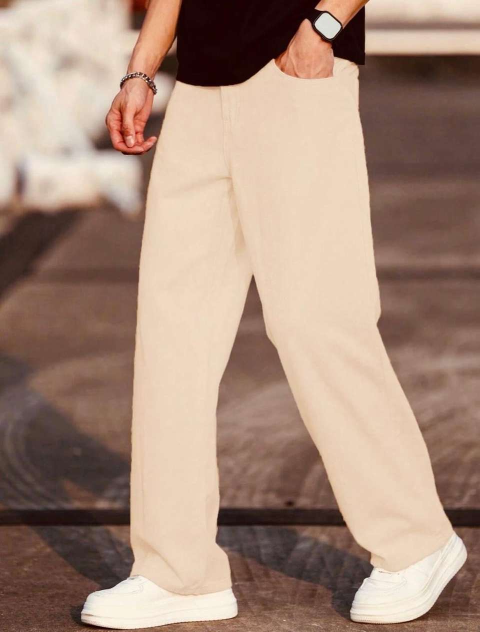 FLAYING Men Beige Loose Fit Mid Rise Jeans - Image 7