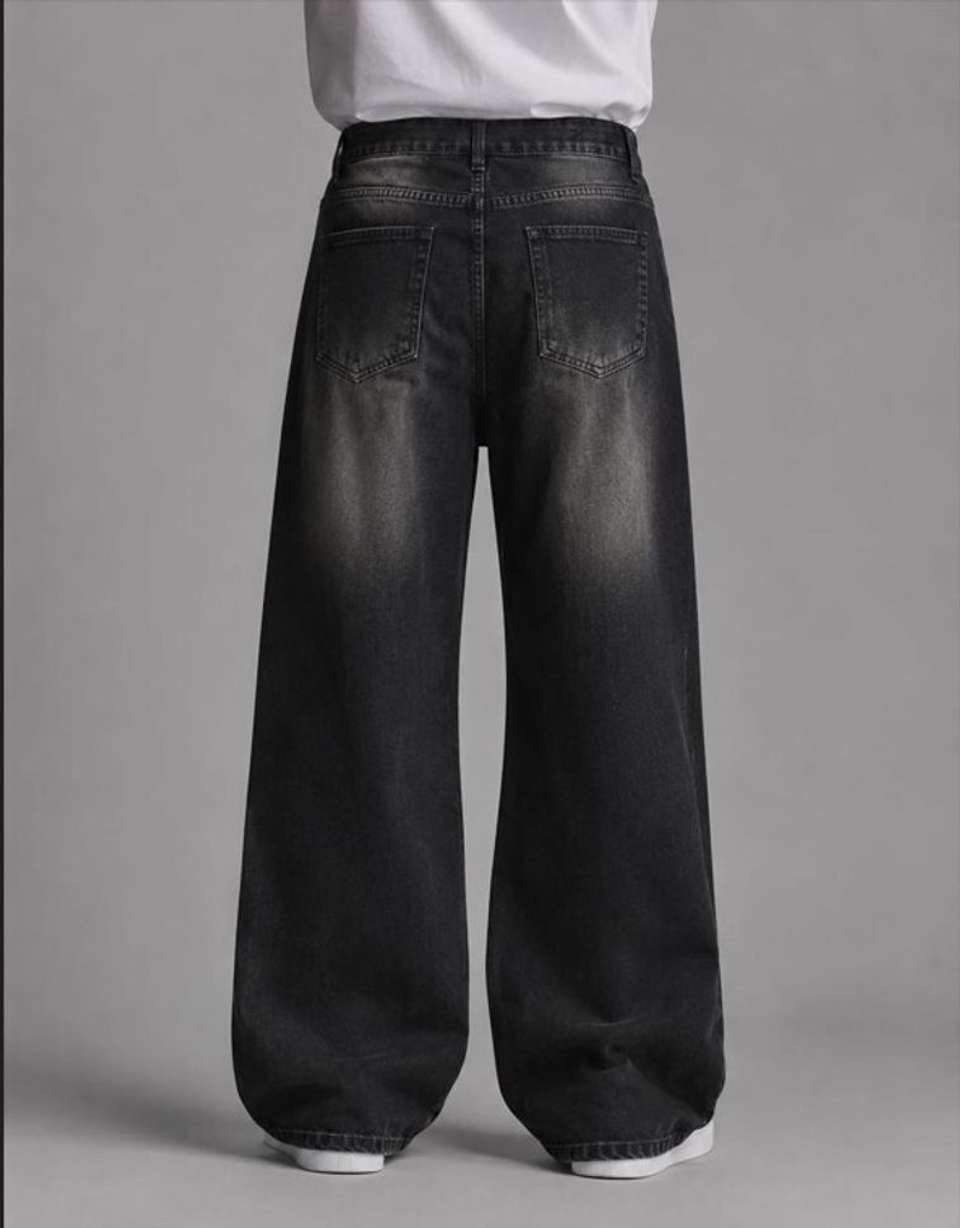 Veliume Men Wide Leg Mid Rise Dark Grey Jeans - Image 5