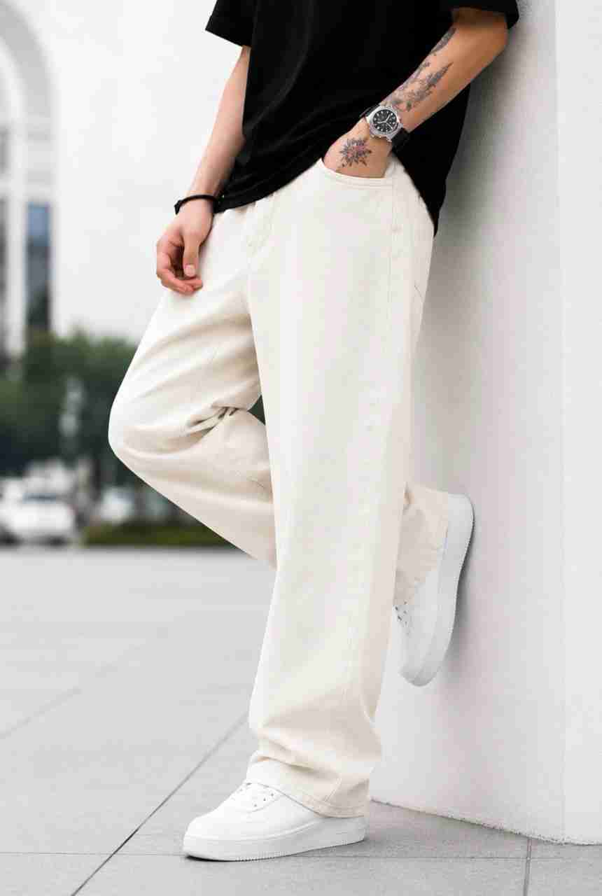 FLAYING Men Beige Loose Fit Mid Rise Jeans - Image 5
