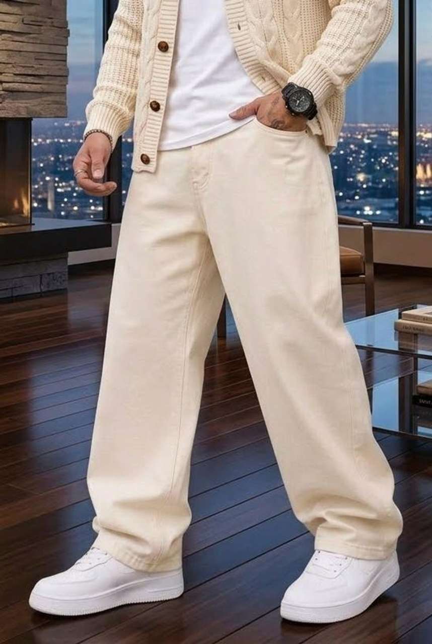 UrbanUptrend Men Loose Fit Mid Rise Beige Jeans - Image 7