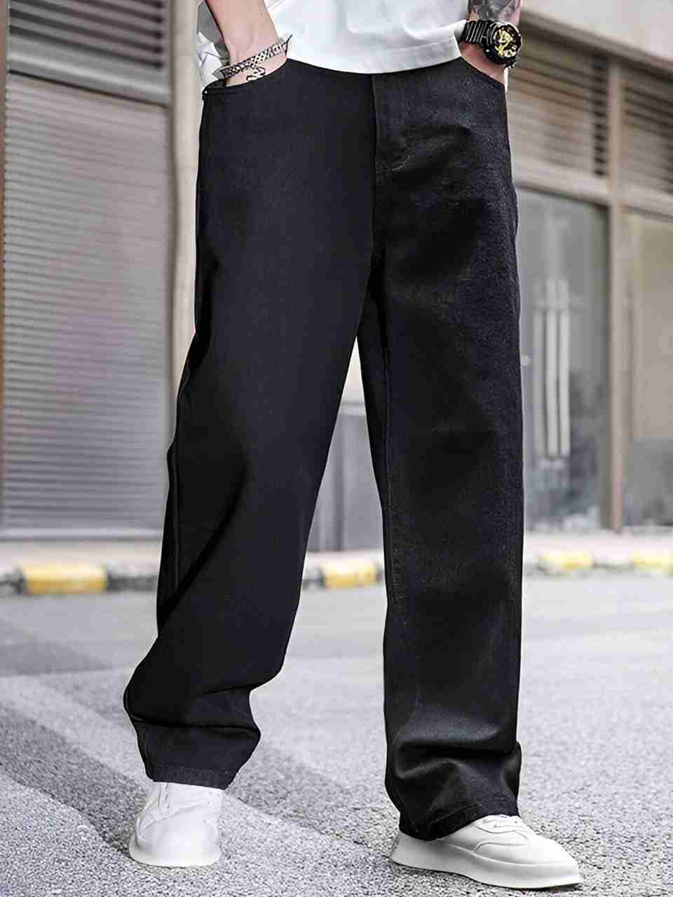 KOTTY Men Loose Fit Low Rise Black Jeans - Image 6