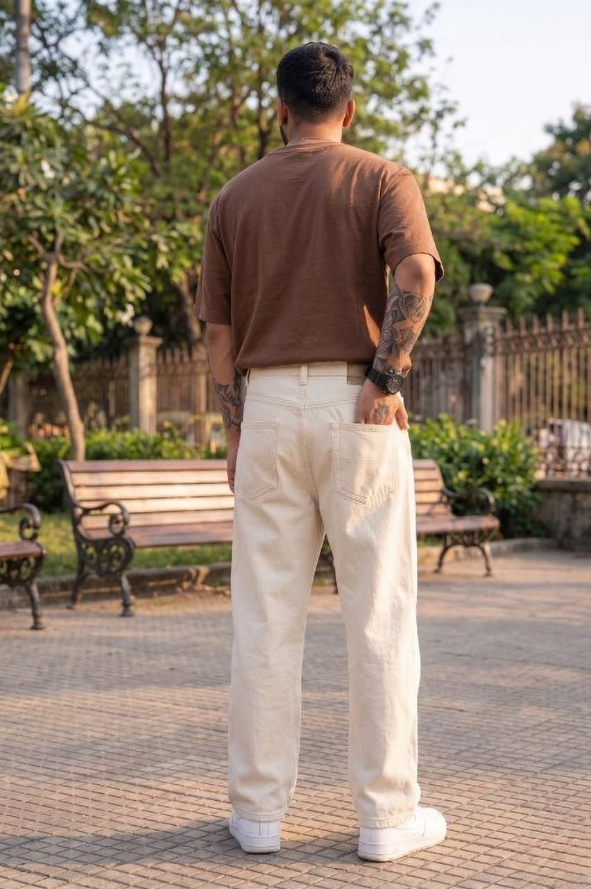 WAYKING Men Beige Mid Rise Loose Fit Jeans - Image 6